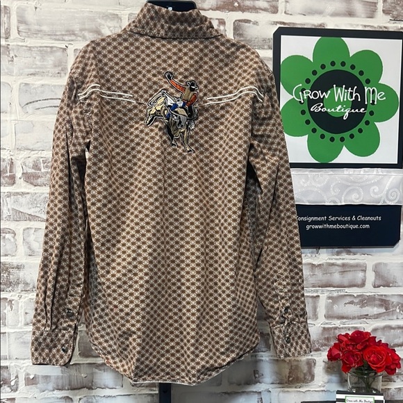 Brown Checkered western Kids Shirt 7/8 - Picture 2 of 5